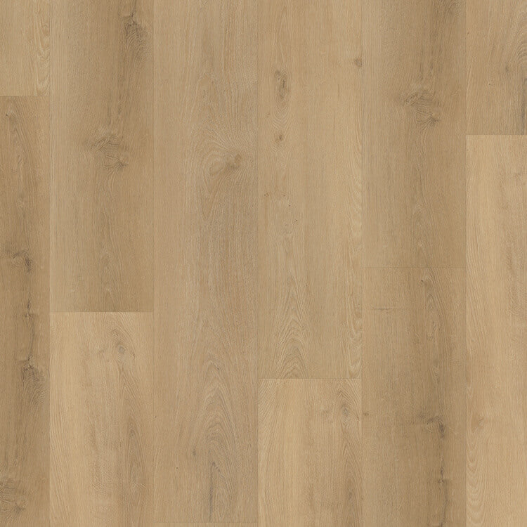 Lichte beige eiken vloer met brede planken en subtiele houtnerfstructuur, rustig en natuurlijk patroon zonder opvallende noesten of knopen.
