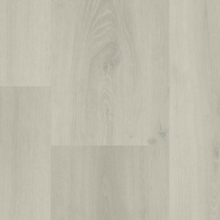 licht grijs eiken vloer met matte structuur en subtiele noesten zichtbaar in brede planken