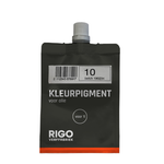 Zwarte verpakking van kleurpigment voor olie met witte tekst en een transparante draaikap.