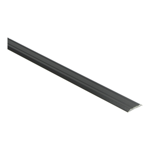 Donkergrijze metalen overgangsprofiel strip met licht afgeronde bovenkant en een licht geribbeld oppervlak.
