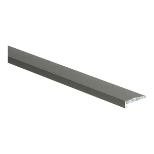 grijs metalen afwerklijst met matte structuur, smal langwerpig profiel voor vloerdelen en plinten
