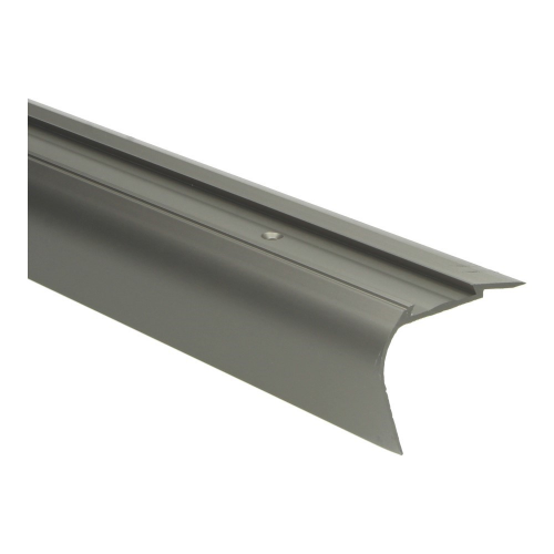 Overgangsprofiel van antracietgrijs aluminium met afgeronde rand en schroefgaatje voor vloerverbinding