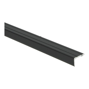 zwarte aluminium afwerklijst met rechte rand en subtiele groeven, geschikt voor vloerafwerking zoals laminaat, parket of pvc