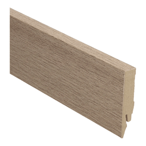 Plint met lichte taupe kleur en subtiele houtnerfstructuur, mat oppervlak.