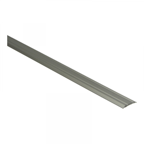 Overgangsprofiel van aluminium in mat grijs, smal profiel met lichte rondingen voor afwerking van vloer- of deurvlak.