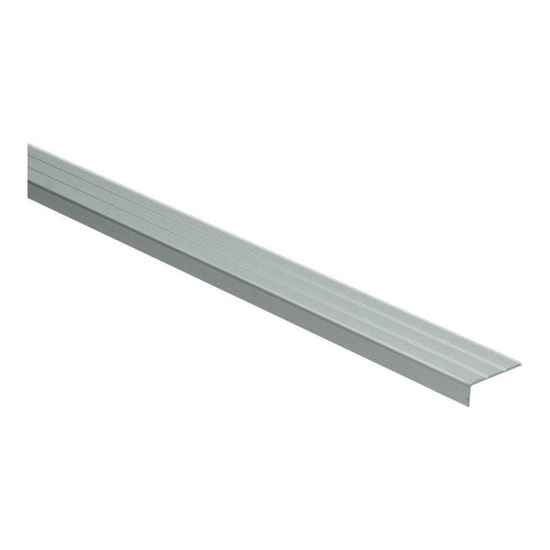 lichtgrijs aluminium overgangsprofiel met drie subtiele groeven, recht model voor vloerovergangen