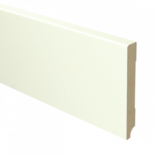plint in matte witte kleur met rechte zijden en licht afgeronde bovenkant, eenvoudige gladde afwerking zonder zichtbaar patroon of structuur