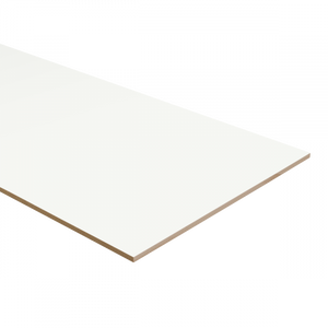 vlak wit paneel met matte afwerking en lichte houtstructuur zichtbaar aan de zijkant