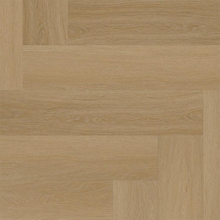 licht beige eiken vloer met houtnerfstructuur in een visgraat patroon met brede planken