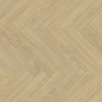 Licht beige eiken vloer met visgraat patroon en fijne houtstructuur.