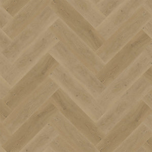 licht beige eiken visgraatvloer met matte structuur en subtiele noesten en nerven