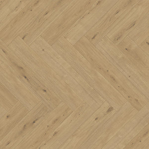 licht beige eiken vloer met visgraat patroon en subtiele noestenstructuur