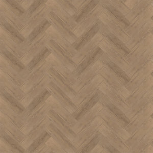 licht beige eiken vloer in visgraatpatroon met subtiele houtstructuur en matte afwerking