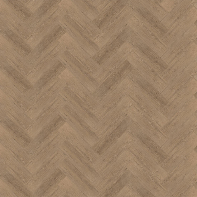 licht beige eiken vloer in visgraatpatroon met subtiele houtstructuur en matte afwerking
