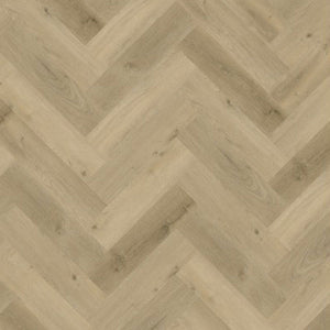 licht beige eiken vloer in visgraat patroon met matte, natuurlijke houtstructuur en subtiele noesten