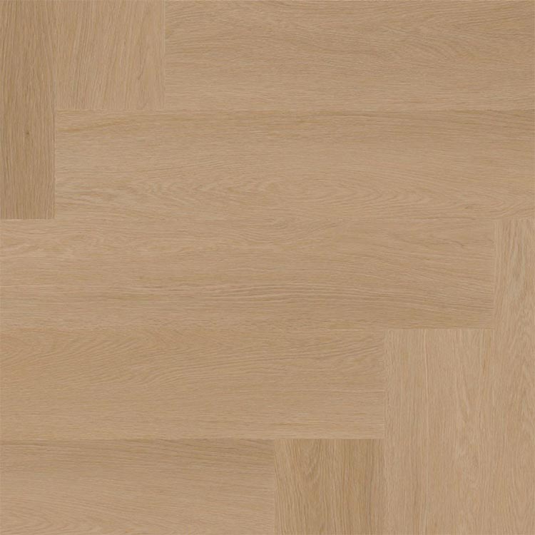 licht beige eiken vloer met visgraat patroon en subtiele houtstructuur