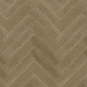 lichte beige eiken vloer met visgraat patroon en subtiele houtnerfstructuur