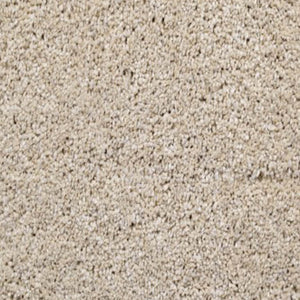 Beige tapijt met een zachte, dichtgeweven pool en een gelijkmatige, lichte zandkleurige tint.