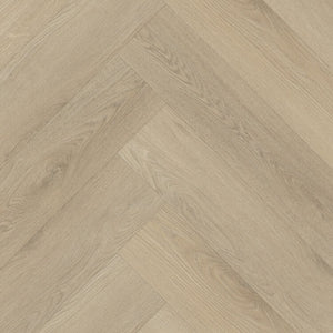 lichte eiken vloer met visgraatpatroon en subtiele houtstructuur in beige tinten