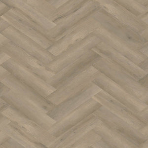 licht beige eiken visgraatvloer met subtiele houtnerfstructuur en matte afwerking