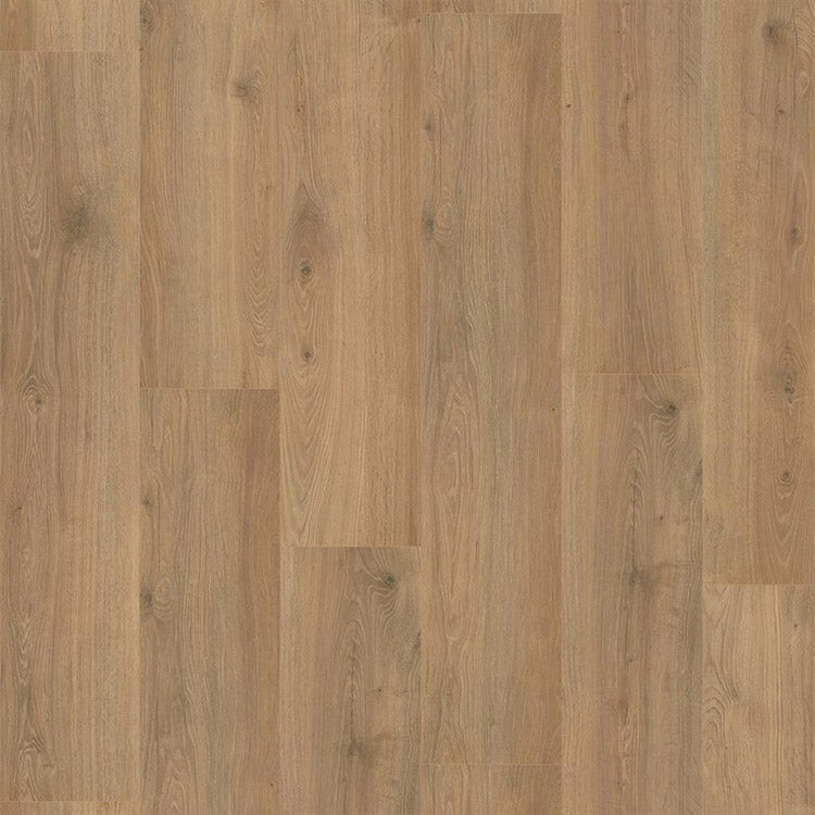 lichte beige eiken vloer met rechte planken en een natuurlijke houtstructuur, subtiele noesten en fijne nerf zichtbaar