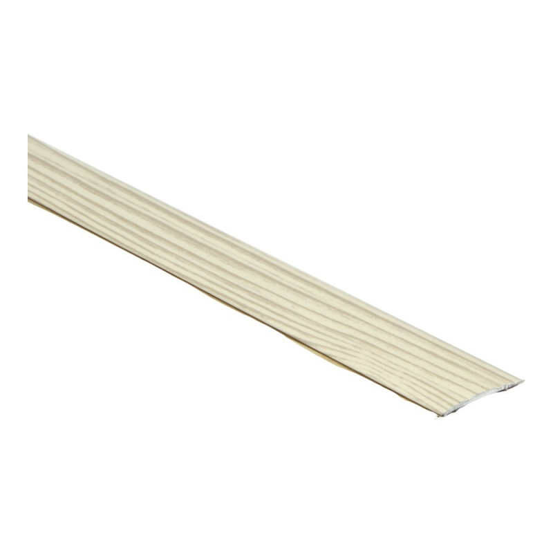 Overgangsstrip met lichte beige houtstructuur en subtiele nerfstrepen, lichte kleur wit eiken houtlook.