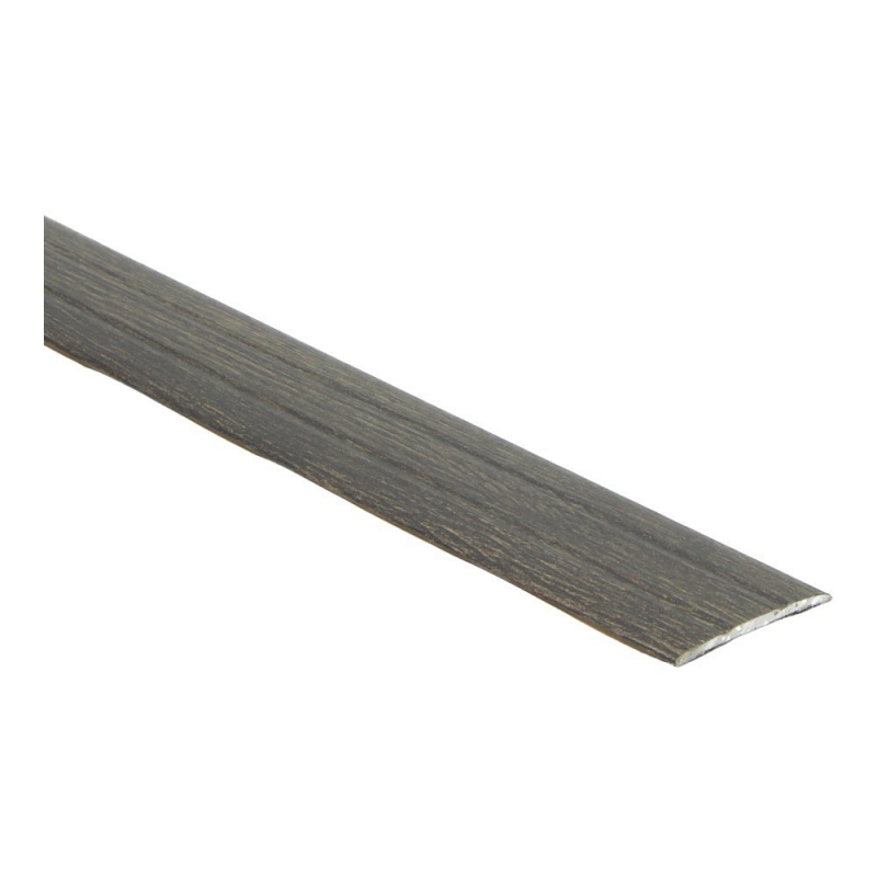 overgangsstrip donker grijs eiken structuur met subtiele houtnerf in matte afwerking, smal profiel voor naadloze vloerverbinding