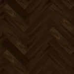 Donker bruin eiken vloer met visgraat patroon met zichtbare houtstructuur en matte afwerking.