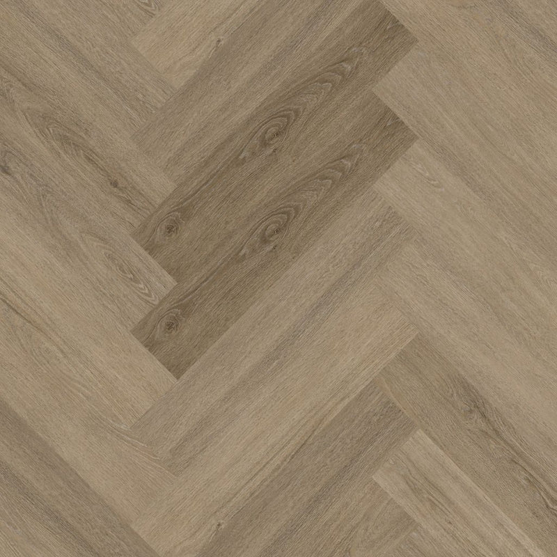 licht beige eiken vloer in visgraatpatroon met subtiele houtstructuur en fijne nerfdetails