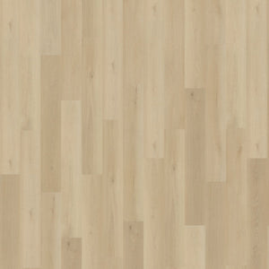 lichte beige eiken vloer met een naturel houtstructuur en recht gelegd patroon bestaande uit smalle, lange planken