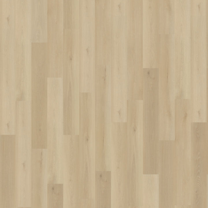 lichte beige eiken vloer met een naturel houtstructuur en recht gelegd patroon bestaande uit smalle, lange planken