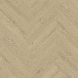 licht beige eiken vloer in visgraatpatroon met een subtiele houtstructuur en brede planken