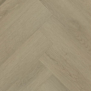 licht beige eiken visgraatvloer met subtiele houtnerfstructuur en matte afwerking