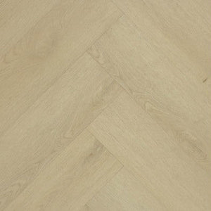 Licht eiken visgraatvloer met subtiele houtstructuur en een natuurlijke, zachte beige tint.