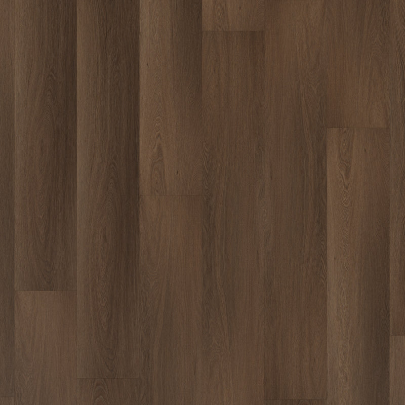 donker bruin eiken vloer met matte structuur en smalle brede planken met lichte noesten en subtiel houtnerfpatroon