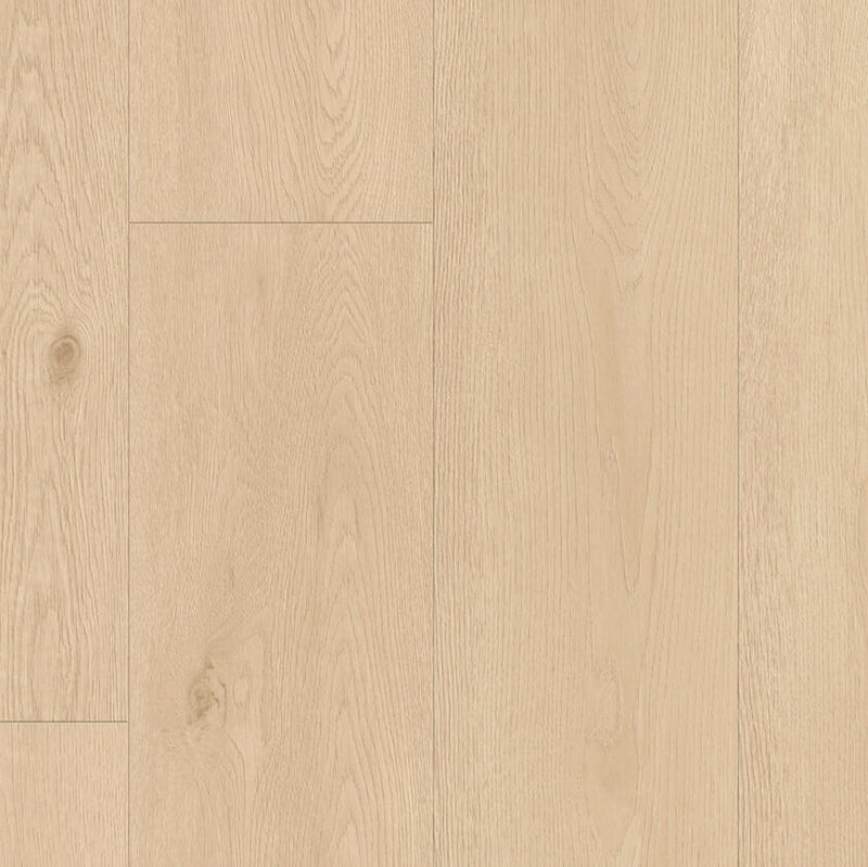 lichte beige eiken vloer met rechte planken en subtiele houtnerfstructuur in natuurlijk patroon