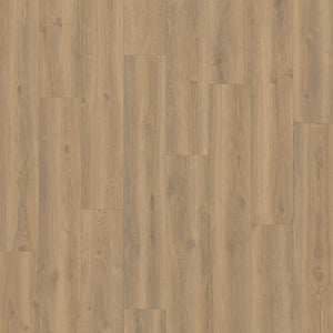 licht beige eiken vloer met fijne houtnerf en natuurlijke noesten, brede planken met matte uitstraling en subtiele structuur