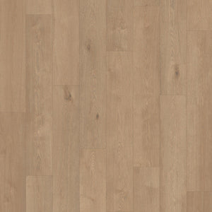 lichte beige eiken vloer met smalle planken en een natuurlijke, fijne houtstructuur met subtiele noesten