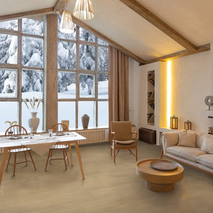 licht beige eiken vloer met middelgrote brede planken en natuurlijke houtnerfstructuur in een recht gelegd patroon